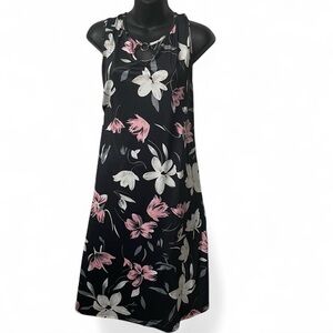 SHEIN Black and Pink Floral Midi Dress